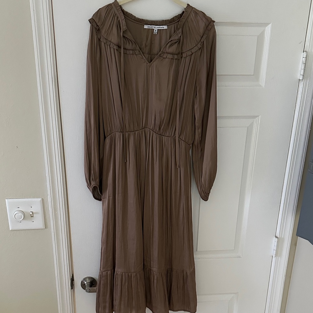 Collective Concepts Taupe Long Sleeve Midi Dress